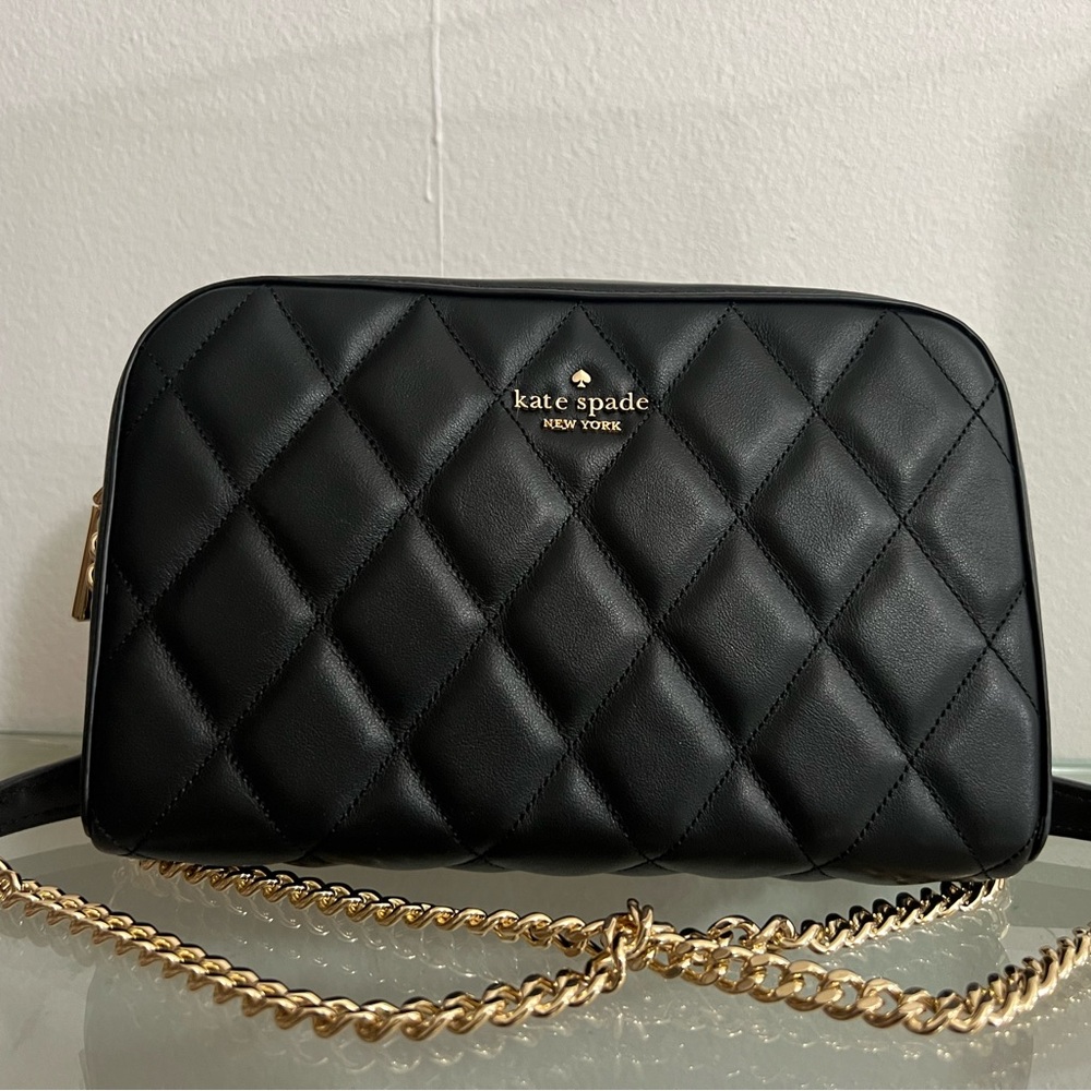 Kate Spade Quilted Black Crossbody Bag with Gold Chain
